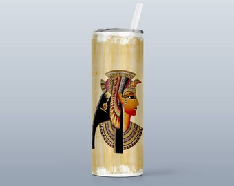 Queen Nefertari Tumbler 20 Oz Skinny with Lid, Straw, and Cleaning Brush
