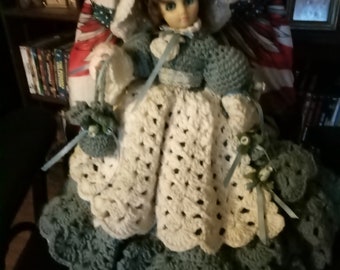 Vintage Plastic Doll With Beautiful Crochet Dress and Hat *SHIPS FREE!!!