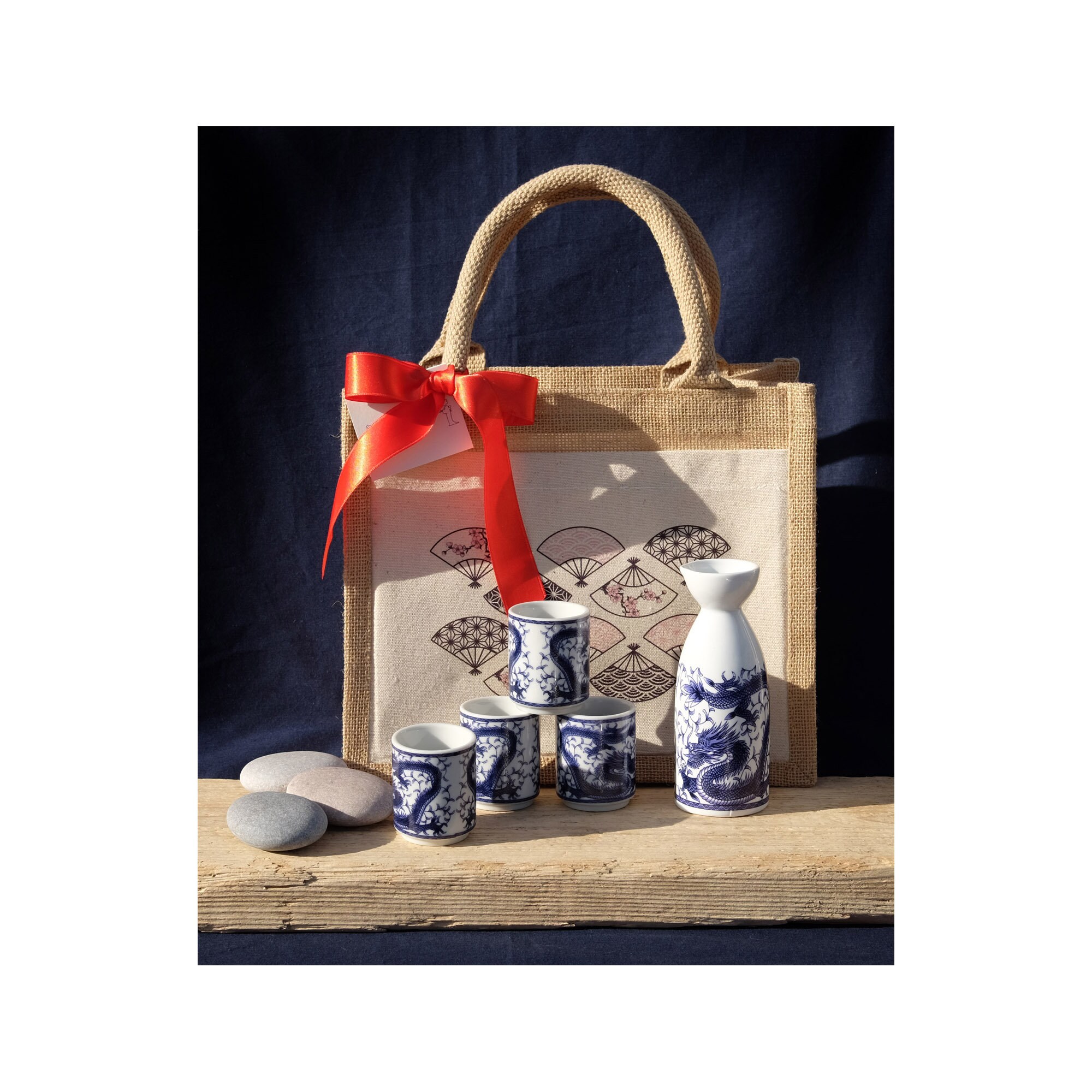Jute Gift Bag s Dragon Sake Set for Four Etsy