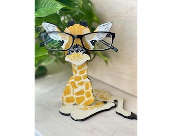 Hand Painted Giraffe Eyeglass Holder: Desk Glasses Stand
