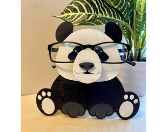 Hand Painted Panda Eyeglass Holder: Desk Glasses Stand