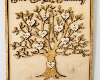 Personalized Family Tree Art: Custom Engraved Name Sign