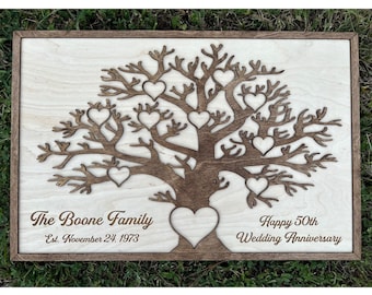Personalized Family Tree Red Oak Finish 50th Anniversary Gift For Parents 60th Anniversary Gift For Parents 40th Anniversary Gift