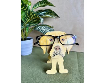 Adorable Labrador Eyeglass Holder for Glasses Cute Animal Glasses Stand Hand-Painted Dog Gift for Kids, Adults or Nightstand Decor