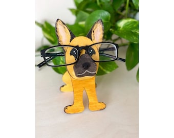 Hand Painted German Shepard Eyeglass Holder: Desk Dog Gift
