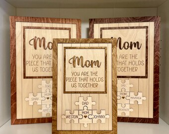 Personalized Wooden Puzzle Sign: Heartwarming Family Gift for Mom