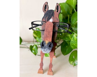 Hand Painted Horse Eyeglass Holder: Maple & Birch Desk Stand