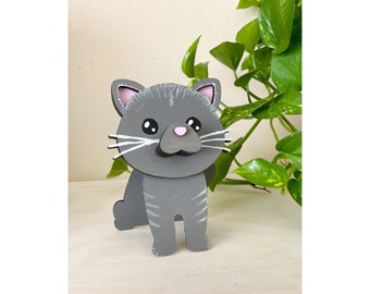 Hand Painted Grey Cat Eyeglass Holder: Desk Organizer