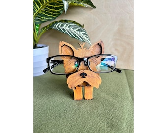 Adorable Yorkie Eyeglass Holder for Glasses Cute Animal Glasses Stand Hand-Painted Dog Gift for Kids Adults or Nightstand Decor