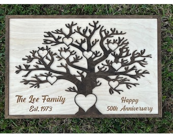 Personalized Family Tree Dark Walnut Finish 50th Anniversary Gift For Parents 60th Anniversary Gift For Parents 40th Anniversary Gift