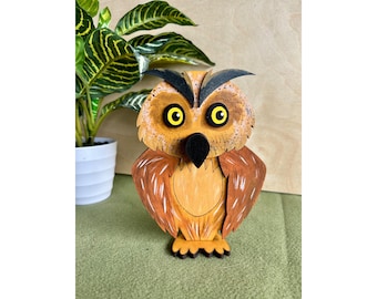 Hand-Painted Owl Eyeglass Holder: Maple & Birch Wood Glasses Stand