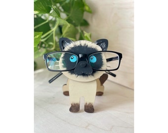 Hand Painted Siamese Cat Eyeglass Holder: Desk Organizer