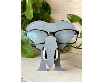 Hand Painted Elephant Eyeglass Holder: Desk Glasses Stand