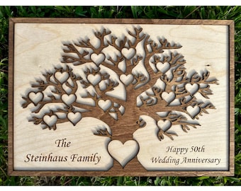 Personalized Family Tree Red Mahogany Finish 50th Anniversary Gift For Parents 60th Anniversary Gift For Parents 40th Anniversary Gift