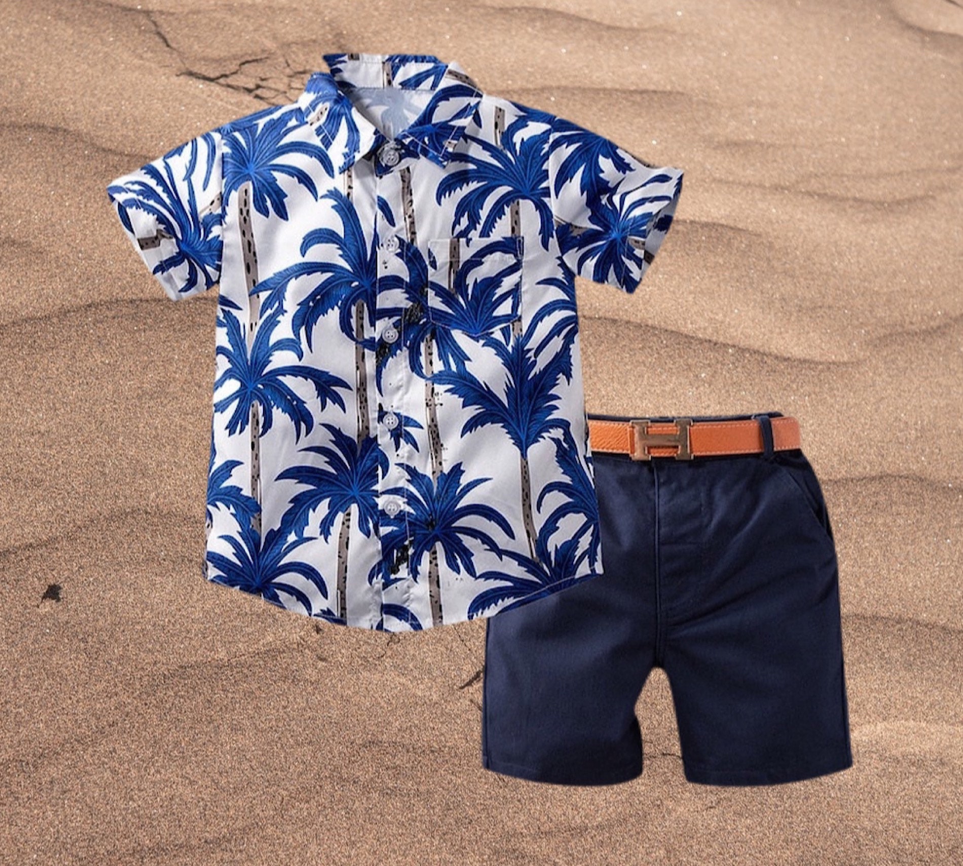Bermuda Shorts 2 Pieces Summer Aloha Outfits 6M-5Y Toddler Baby Boy Hawaiian Shorts Set Button Down Floral Shirt Top 
