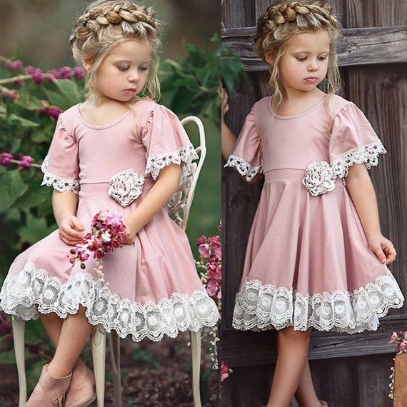 Boho Baby Toddler Girls Dress Summer Pink & White Lace Trimmed - Etsy