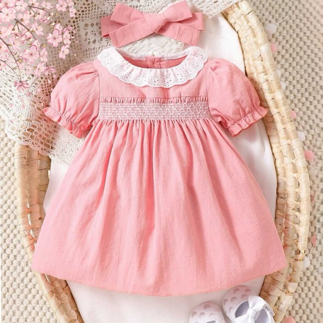 Baby Toddler Girls Smocked Dress Baby Girls Pink Dress Short Etsy