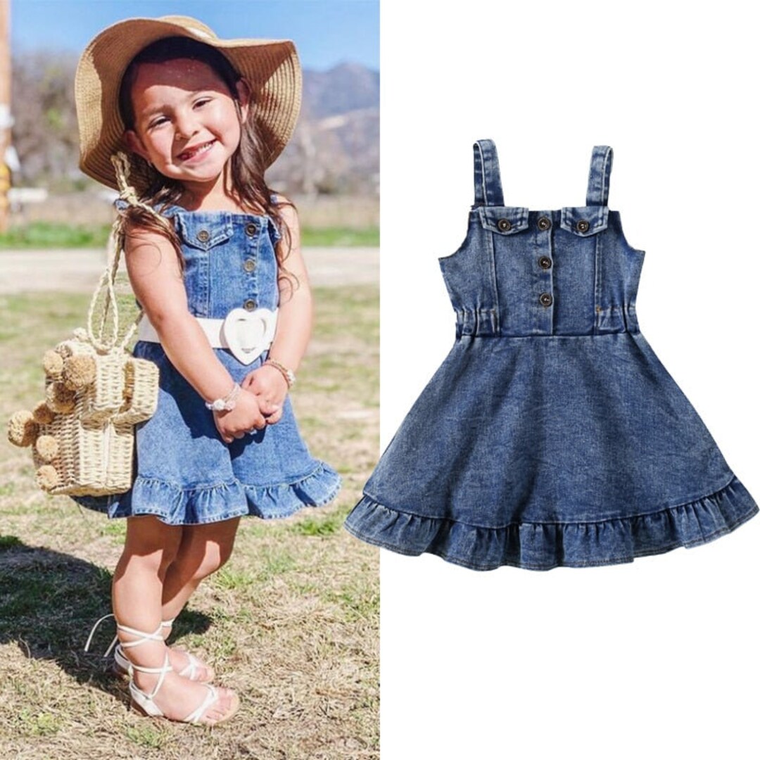 Baby Toddler Girls Denim Dress Girls Blue Jean Summer Button Etsy
