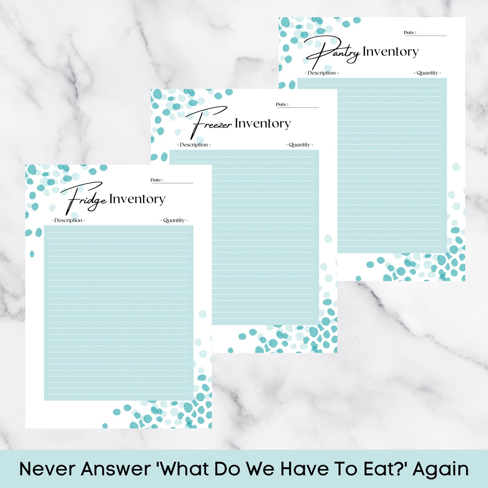 printable aqua grocery shopping kitchen inventory lists