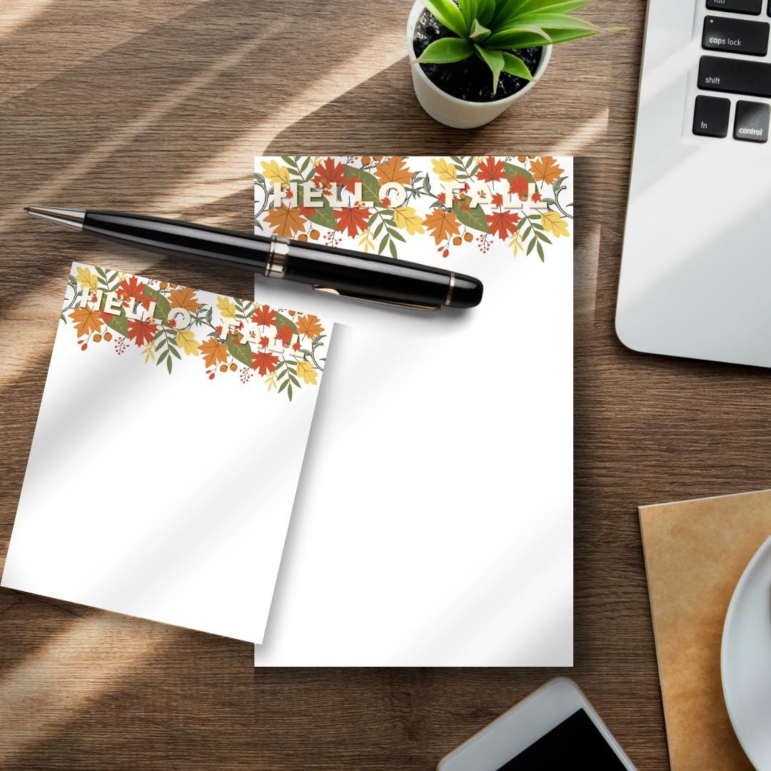Hello Fall Leaves, Hello Autumn, Personalized Fall Notepad, Cute Autumn ...