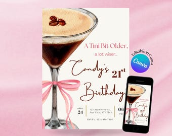 A Tini Bit Older Pink Invitation, Pink Bow Birthday Invitation, Cocktail Coquette Invite, 21st Birthday 50th Birthday Invite