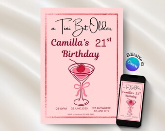 A Tini Bit Older Pink Invitation, Pink Cherry Cocktail Birthday Invitation, Cocktail Invite, 21st Birthday 30th Birthday Invite
