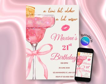 Tini Bit Older Invite Pink Cocktail Birthday Invitation, Coquette Party Invite (Digital Download)