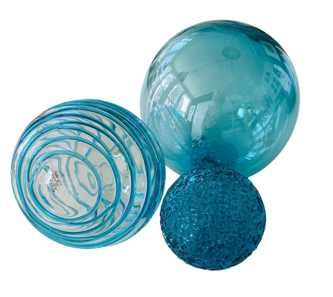 Glass Balls Sphere Set of 3 Aqua Luster - Etsy