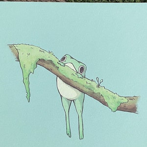 Hangin' Frog Print - Cute Hanging Frog Fine Art Giclée Print