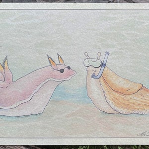 Slug Friends Print - Sea Slug and Garden Slug Fine Art Giclée Print