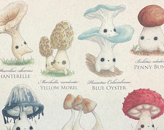 Mushling Identification Print - Mushroom Botanical Fine Art Giclée Poster