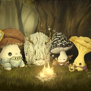 A Long Rest Digital Desktop Wallpaper Download - Mushling DND Party - Mushroom Dungeons and Dragons Computer Background