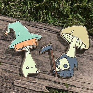 Fantasy Mushling Hard Enamel Pins - Wizard and Death Cap Mushroom Pin Set