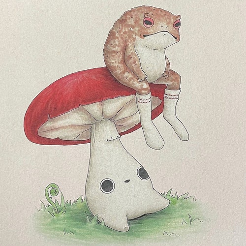 Mort and the Mushling Print Toad and Mushroom Toadstool Fine - Etsy