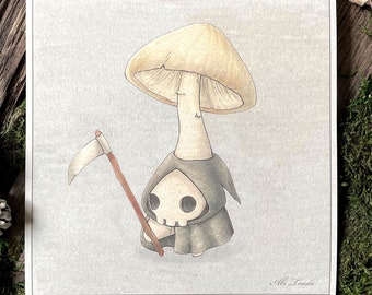 Death Cap Mushling Print - Reaper Mushroom Identification Fine Art Giclée Print