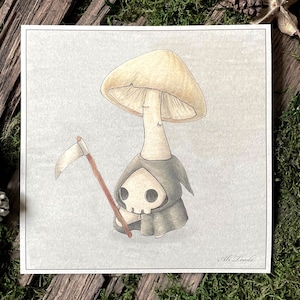 Death Cap Mushling Print - Reaper Mushroom Identification Fine Art Giclée Print