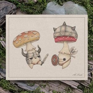 Mushling Warriors Print - Mushroom Viking Warrior Fine Art Giclée Print