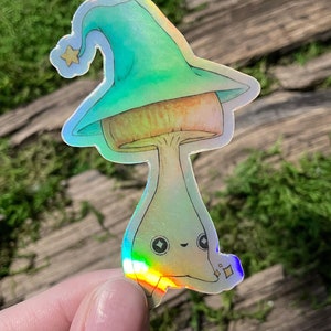 Holographic Magical Mushling Sticker - Holographic Wizard Mushroom Vinyl Sticker
