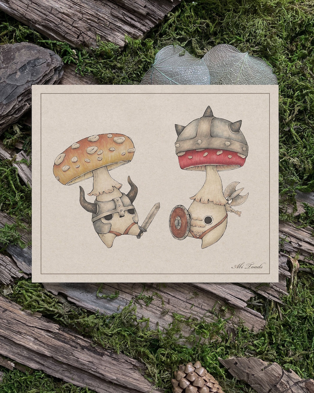 Mushling Warriors Print Mushroom Viking Warrior Fine Art Giclée Print