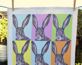 Tea towel, Andy Warhol style, hares, prints, colourful, funny, quirky,  present