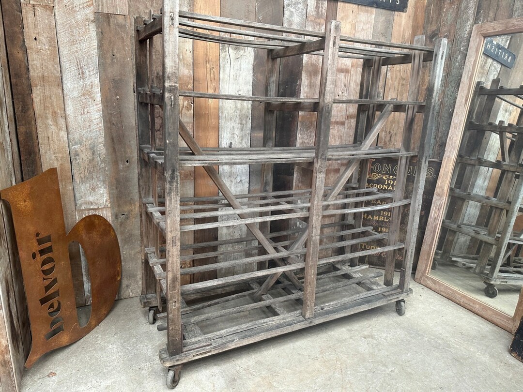Antique French Large Pine Baker's Rack Shop Retail Display Industrial ...