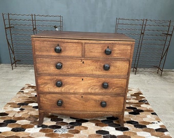Antique Mahogany Georgian 2 over 3 Chest of Drawers, c 1820