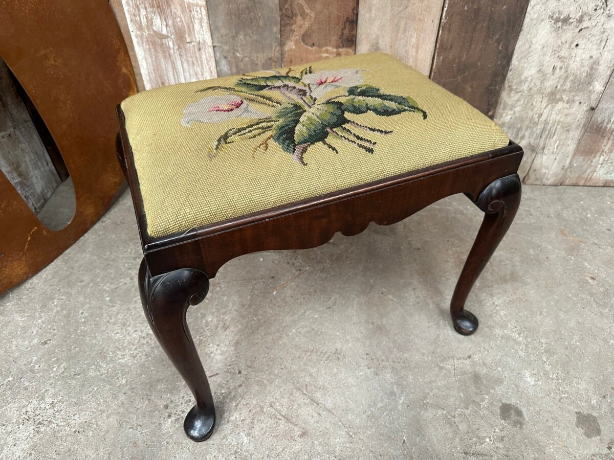 Antique Edwardian Needlepoint Tapestry Mahogany Stool. C 1920 Etsy UK