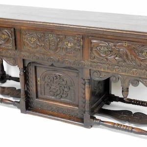 Antique English Oak Sideboard Base, Carved Rococo, circa 1860