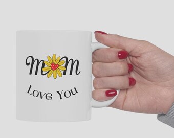 Mom Love Kaffeetasse mit floralem Design, Geschenk zum Muttertag