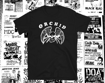 Orchid winged skull short sleeve shirt