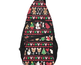 Christmas Disney Treats Pattern  - Disney Trip Bag - Disney Bounding - Sling Pack - Crossbody Bag - Disney Chest Bag - Holiday