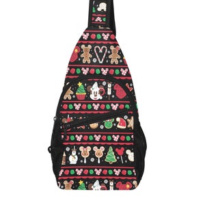 Christmas Disney Treats Pattern  - Disney Trip Bag - Disney Bounding - Sling Pack - Crossbody Bag - Disney Chest Bag - Holiday