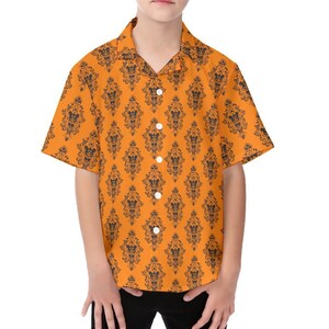 Orange Halloween Haunted Mansion Hawaiian Shirt - Disney Bounding - O&#39;hana - Kid&#39;s Hawaiian Shirt