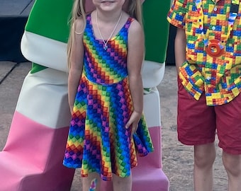 Building Brick Rainbow Kid's Dress - Twirl - Building Blocks Dress